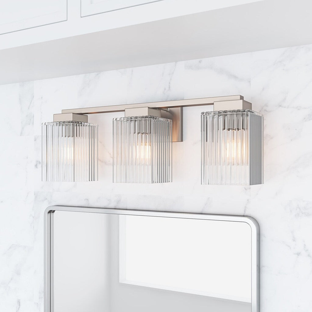 Applique de salle de bain moderne en nickel brossé à 3 lumières, éclairage vers le haut et vers le bas