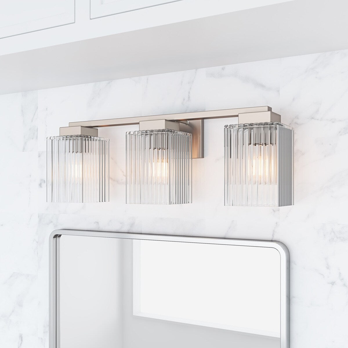 Applique de salle de bain moderne en nickel brossé à 3 lumières, éclairage vers le haut et vers le bas