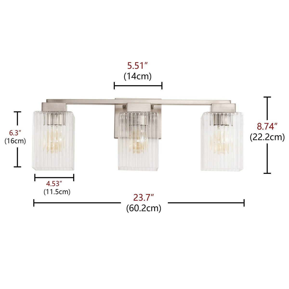Applique de salle de bain moderne en nickel brossé à 3 lumières, éclairage vers le haut et vers le bas