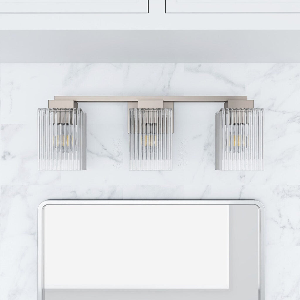 Applique de salle de bain moderne en nickel brossé à 3 lumières, éclairage vers le haut et vers le bas