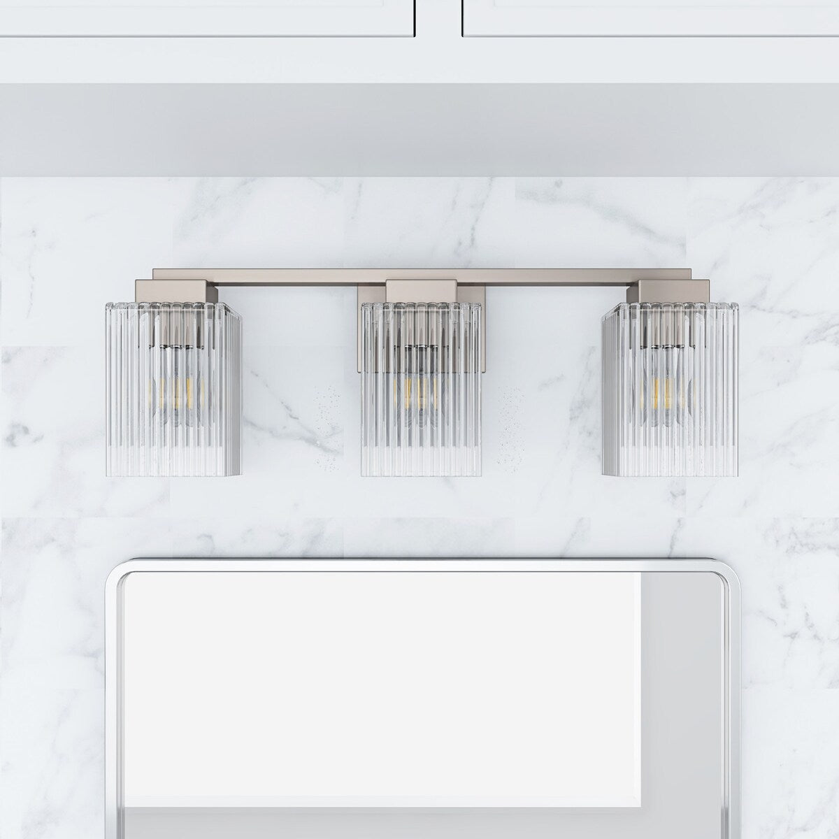Applique de salle de bain moderne en nickel brossé à 3 lumières, éclairage vers le haut et vers le bas