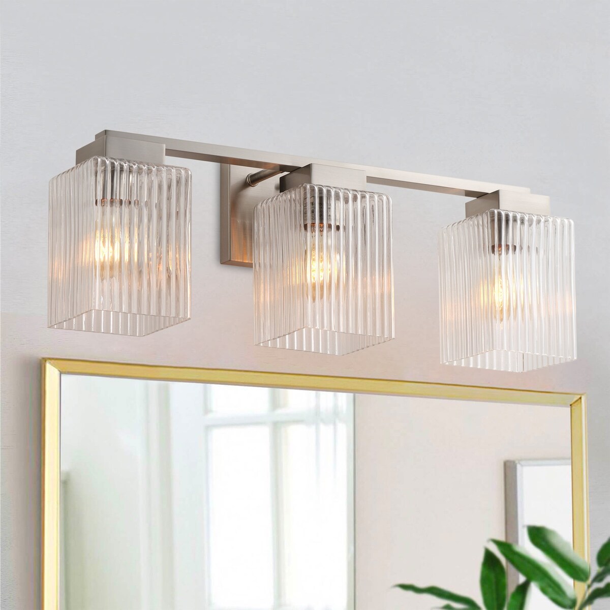 Applique de salle de bain moderne en nickel brossé à 3 lumières, éclairage vers le haut et vers le bas
