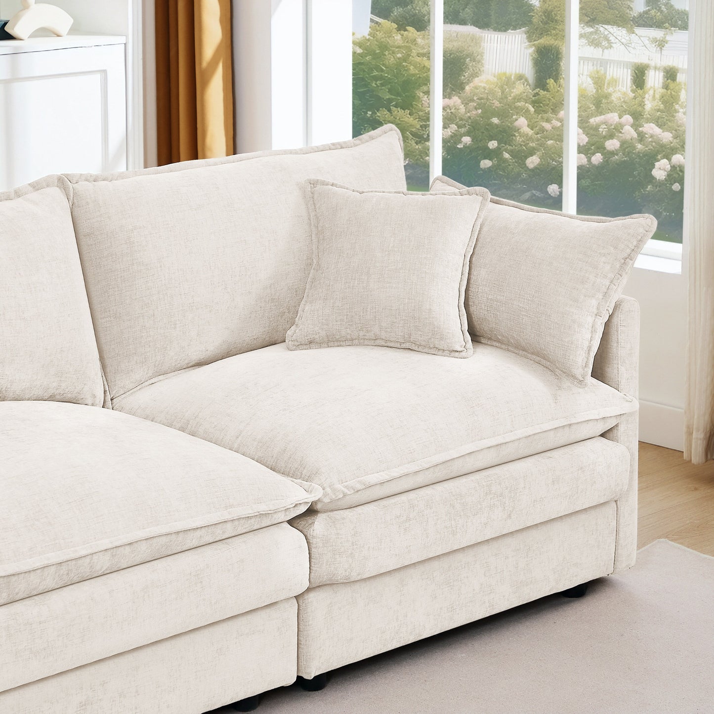 Canapé modulable en L 3 places en chenille moderne avec pouf amovible pour salon