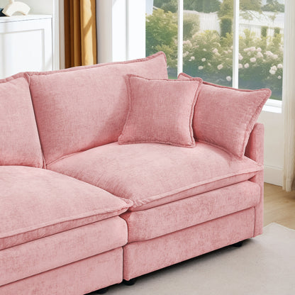 Canapé modulable en L 3 places en chenille moderne avec pouf amovible pour salon