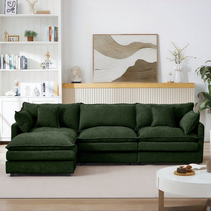 Canapé modulable en L 3 places en chenille moderne avec pouf amovible pour salon