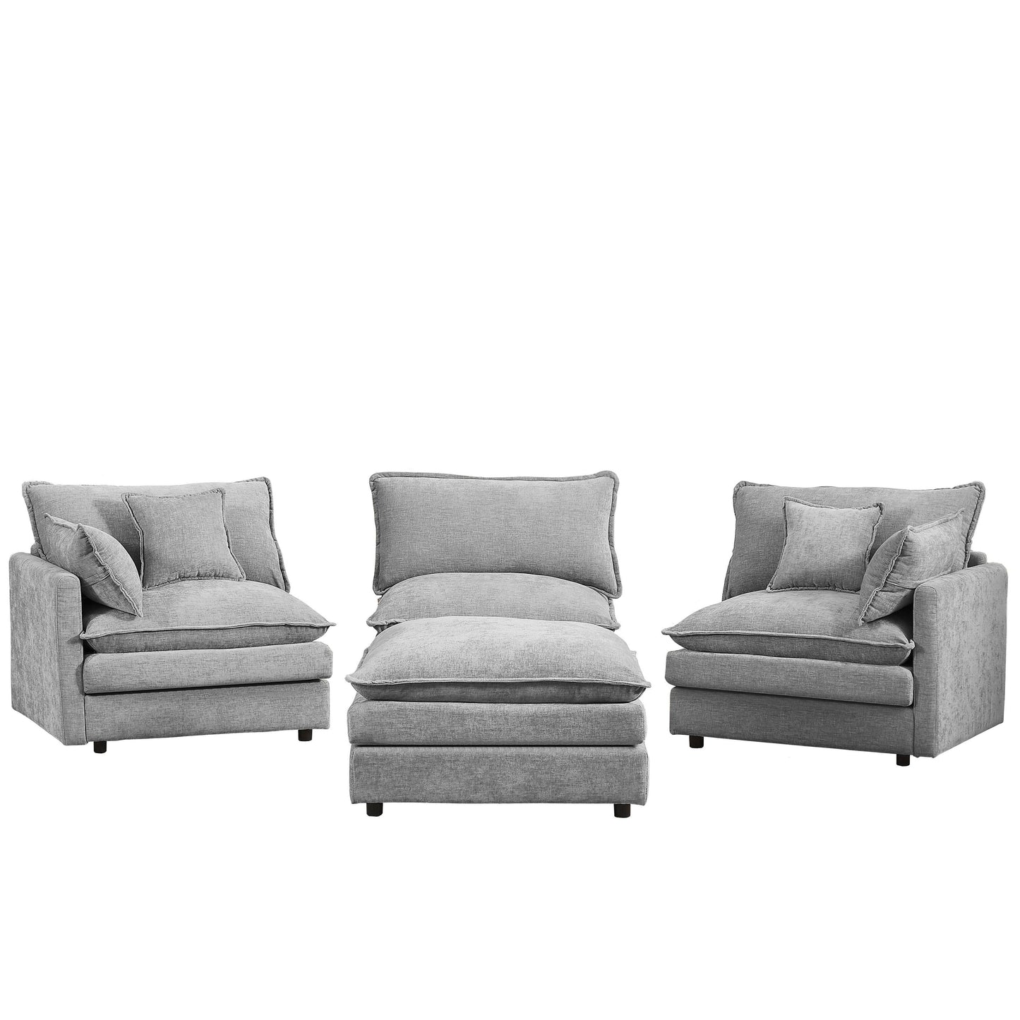 Canapé modulable en L 3 places en chenille moderne avec pouf amovible pour salon