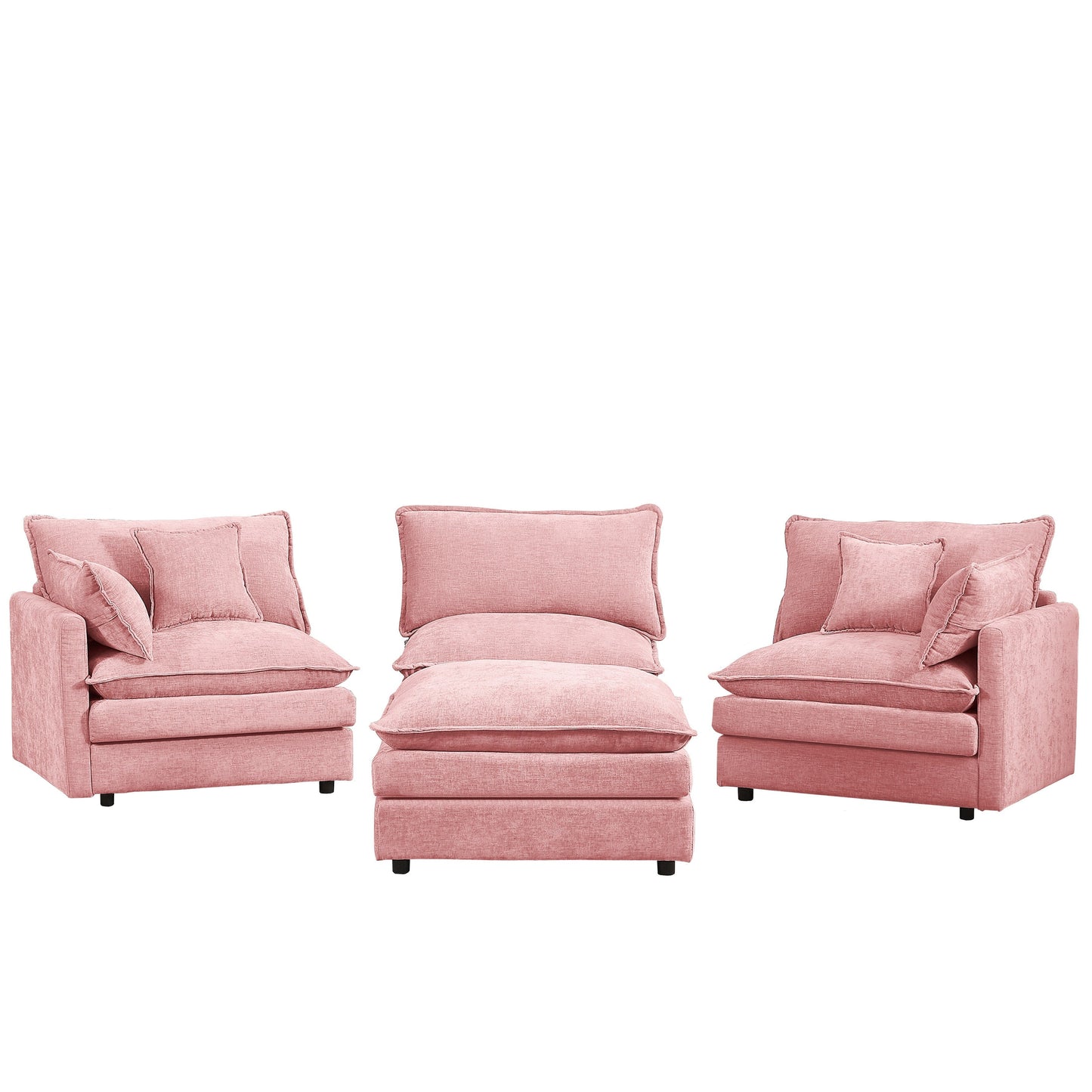 Canapé modulable en L 3 places en chenille moderne avec pouf amovible pour salon