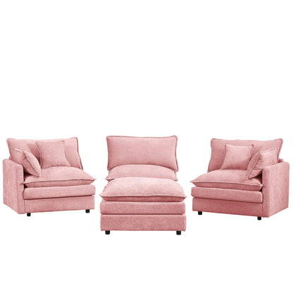 Canapé modulable en L 3 places en chenille moderne avec pouf amovible pour salon