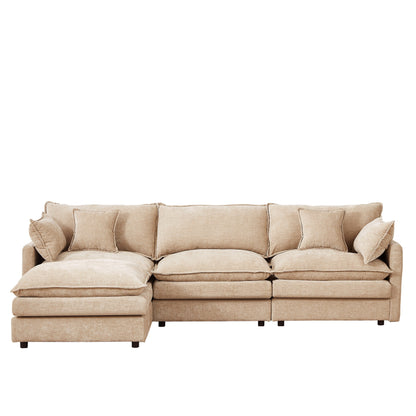 Canapé modulable en L 3 places en chenille moderne avec pouf amovible pour salon
