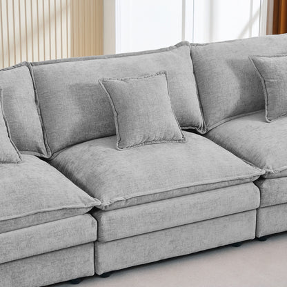 Canapé modulable en L 3 places en chenille moderne avec pouf amovible pour salon