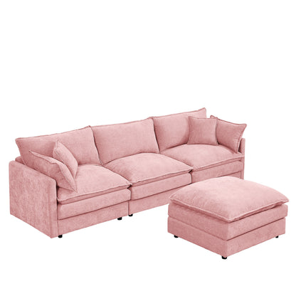 Canapé modulable en L 3 places en chenille moderne avec pouf amovible pour salon
