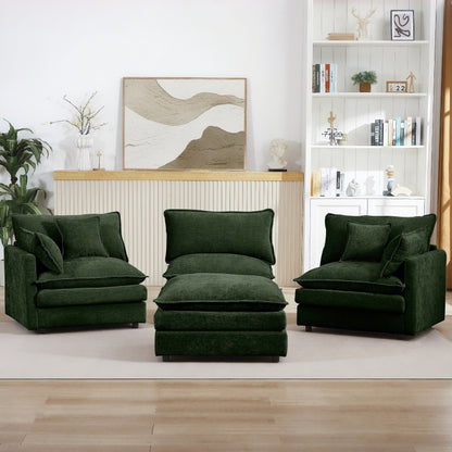 Canapé modulable en L 3 places en chenille moderne avec pouf amovible pour salon