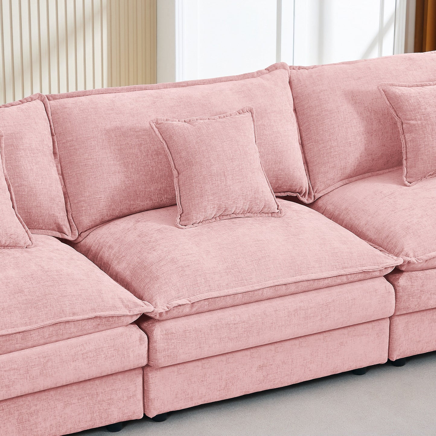 Canapé modulable en L 3 places en chenille moderne avec pouf amovible pour salon