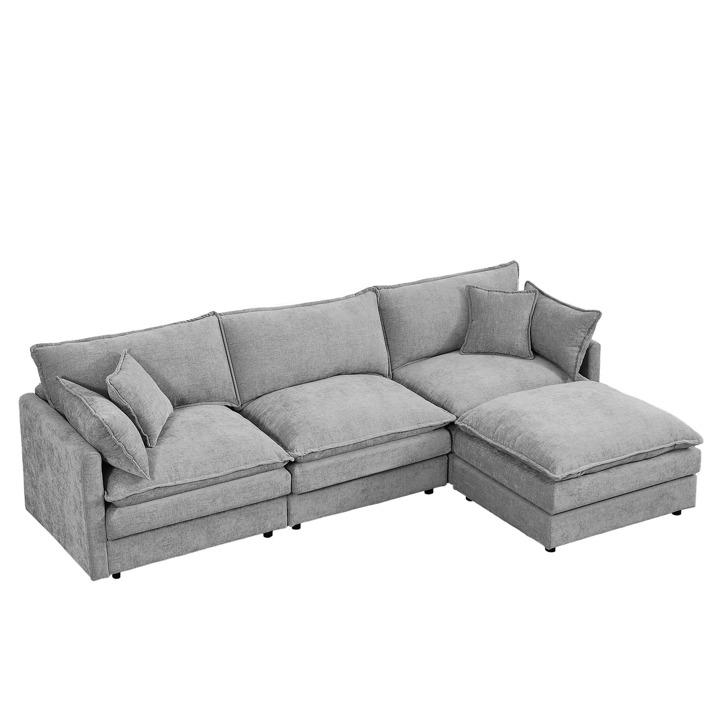 Canapé modulable en L 3 places en chenille moderne avec pouf amovible pour salon