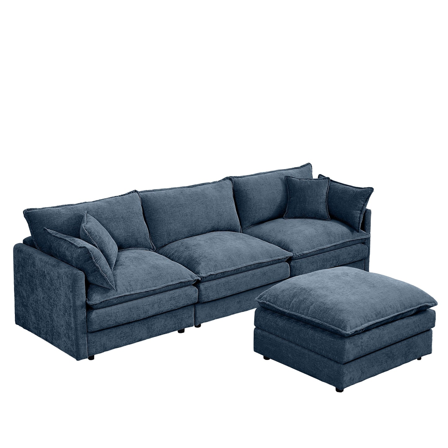 Canapé modulable en L 3 places en chenille moderne avec pouf amovible pour salon