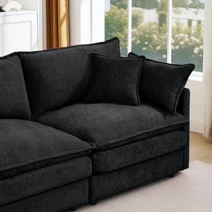 Canapé modulable en L 3 places en chenille moderne avec pouf amovible pour salon