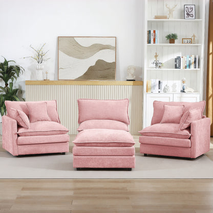 Canapé modulable en L 3 places en chenille moderne avec pouf amovible pour salon