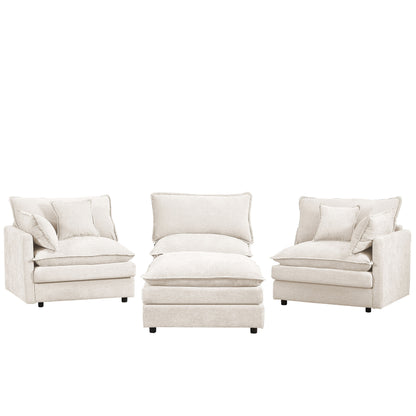 Canapé modulable en L 3 places en chenille moderne avec pouf amovible pour salon