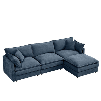 Canapé modulable en L 3 places en chenille moderne avec pouf amovible pour salon