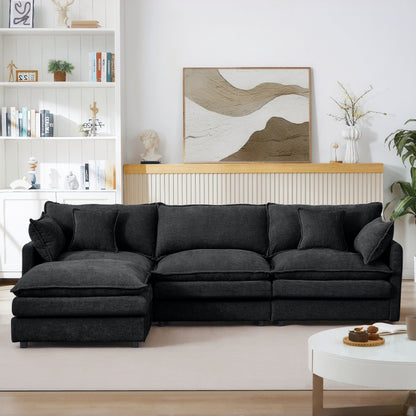 Canapé modulable en L 3 places en chenille moderne avec pouf amovible pour salon