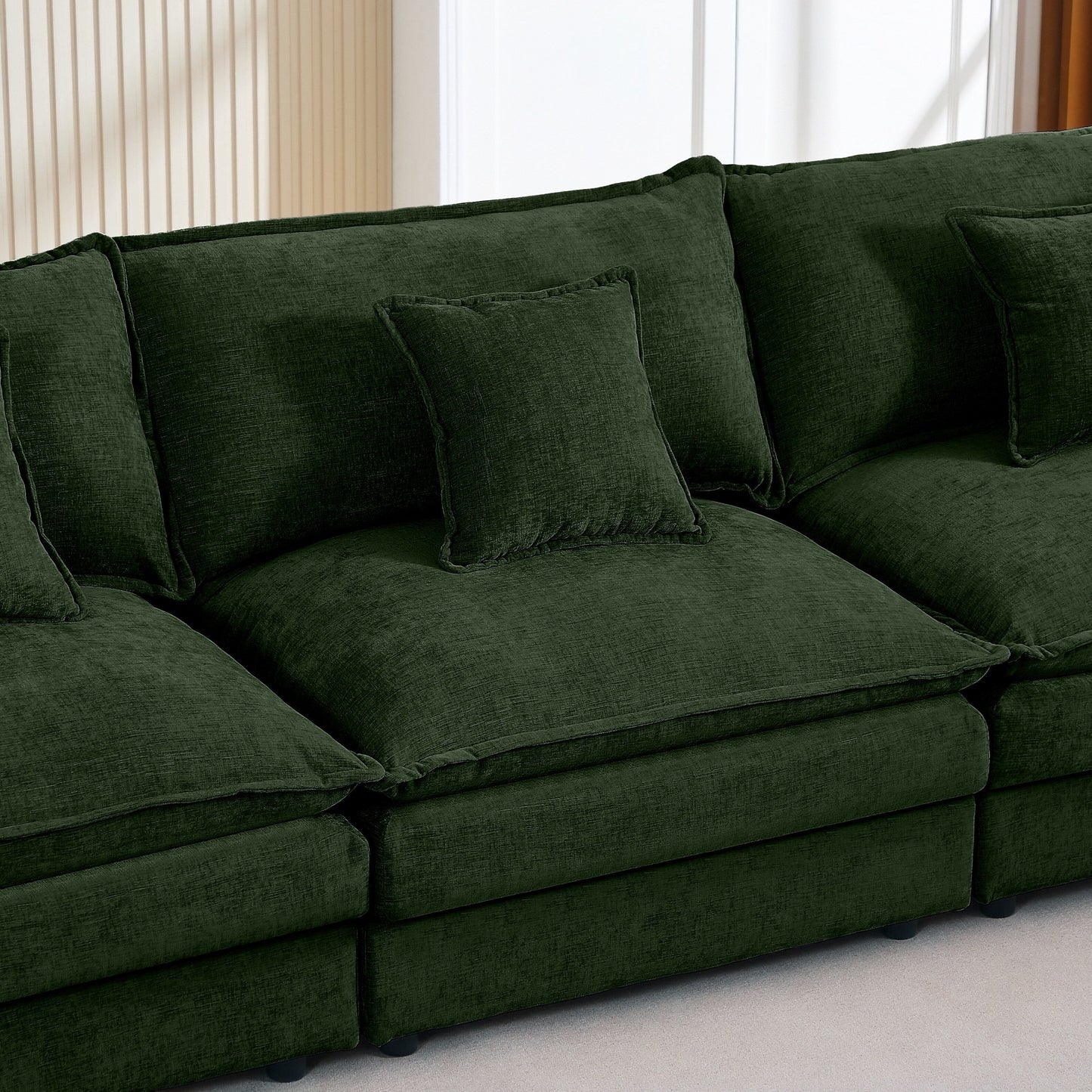 Canapé modulable en L 3 places en chenille moderne avec pouf amovible pour salon