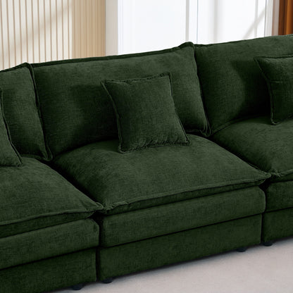 Canapé modulable en L 3 places en chenille moderne avec pouf amovible pour salon