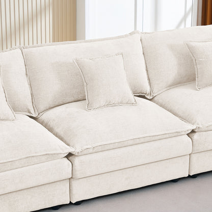 Canapé modulable en L 3 places en chenille moderne avec pouf amovible pour salon