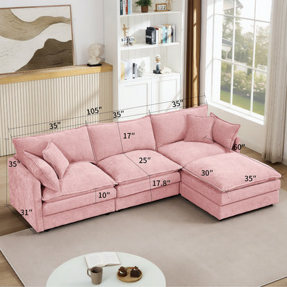 Canapé modulable en L 3 places en chenille moderne avec pouf amovible pour salon