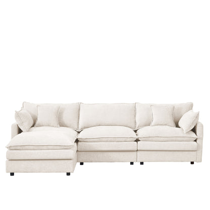 Canapé modulable en L 3 places en chenille moderne avec pouf amovible pour salon