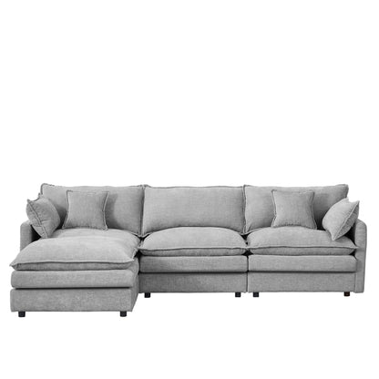 Canapé modulable en L 3 places en chenille moderne avec pouf amovible pour salon