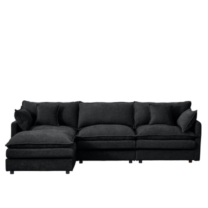 Canapé modulable en L 3 places en chenille moderne avec pouf amovible pour salon