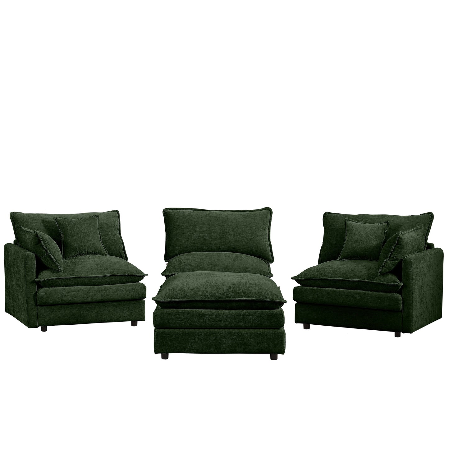 Canapé modulable en L 3 places en chenille moderne avec pouf amovible pour salon