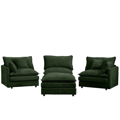 Canapé modulable en L 3 places en chenille moderne avec pouf amovible pour salon