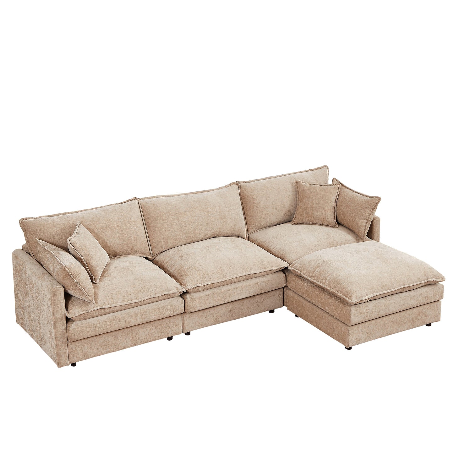Canapé modulable en L 3 places en chenille moderne avec pouf amovible pour salon