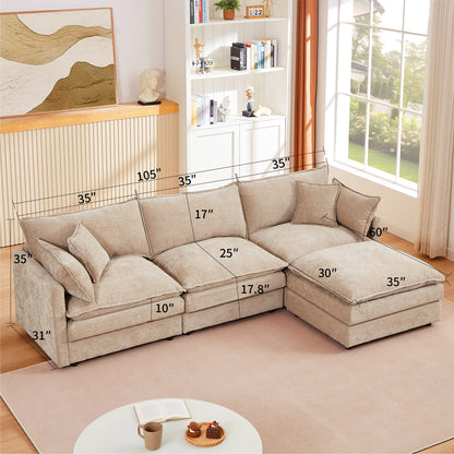 Canapé modulable en L 3 places en chenille moderne avec pouf amovible pour salon