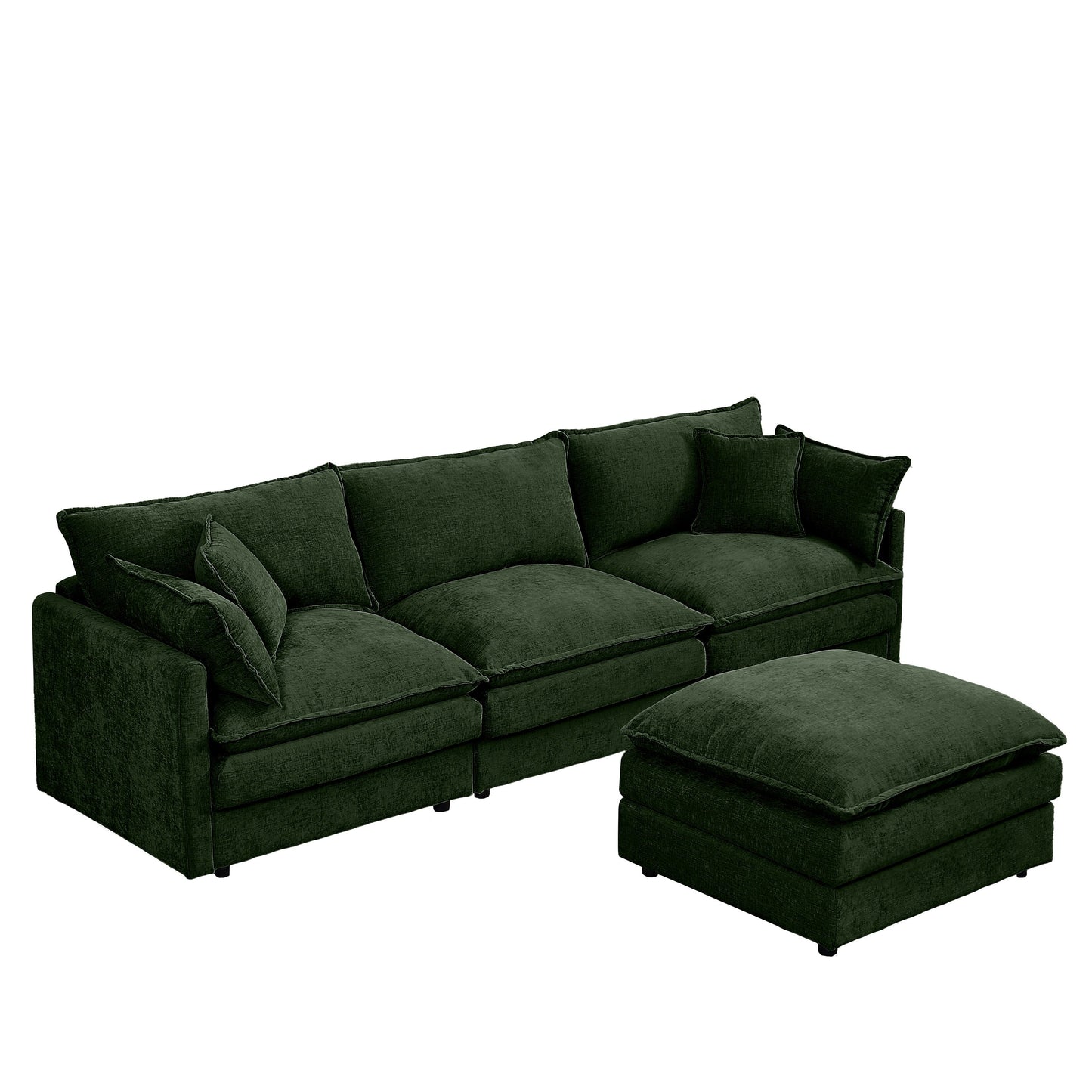 Canapé modulable en L 3 places en chenille moderne avec pouf amovible pour salon