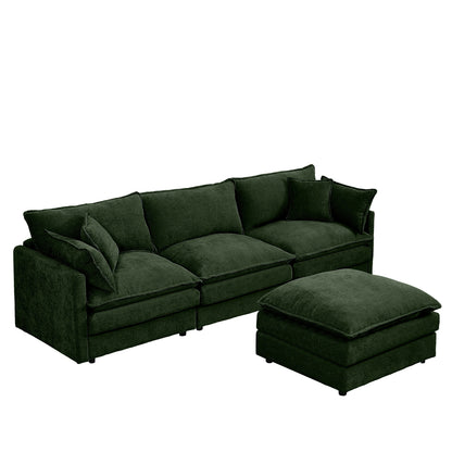Canapé modulable en L 3 places en chenille moderne avec pouf amovible pour salon
