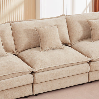 Canapé modulable en L 3 places en chenille moderne avec pouf amovible pour salon