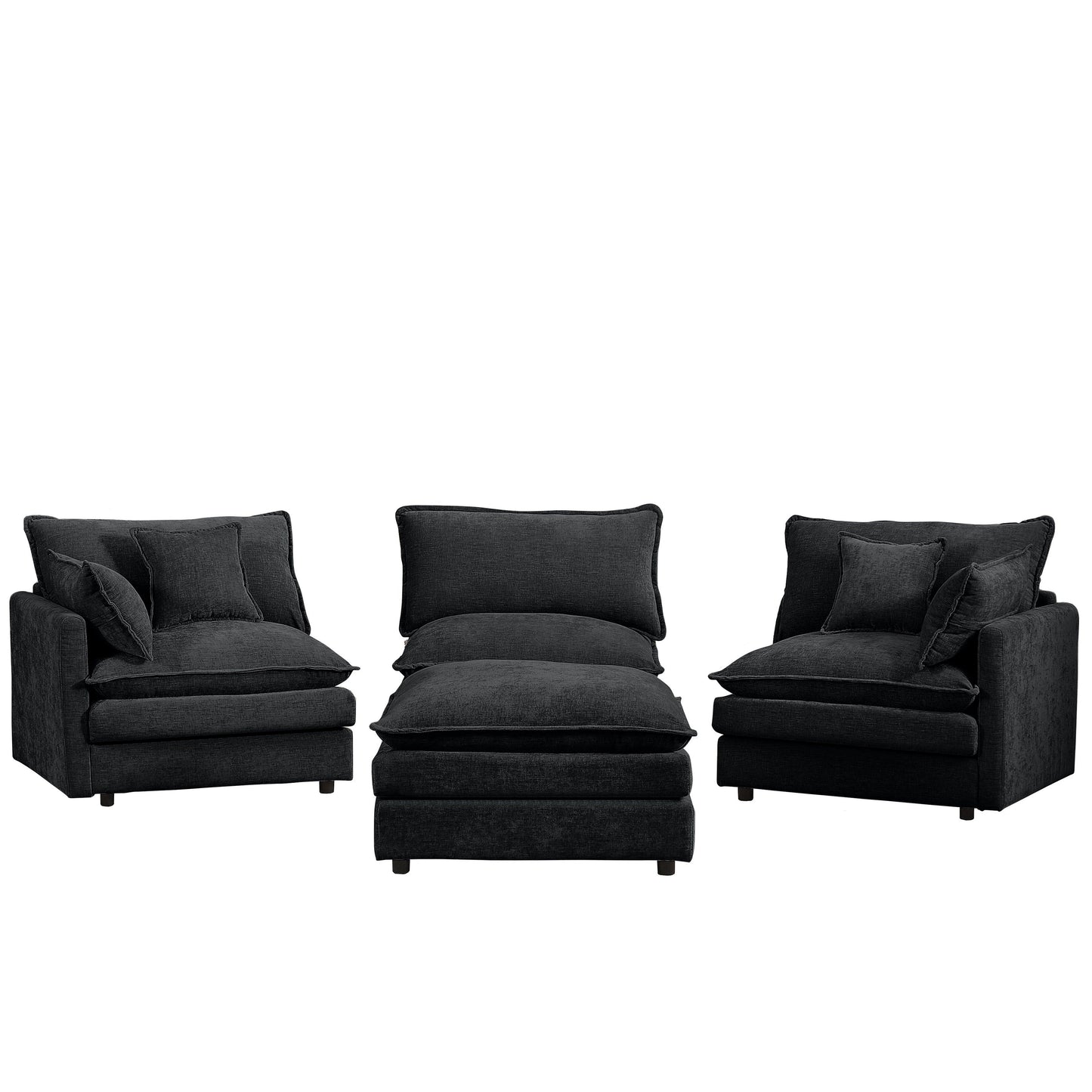 Canapé modulable en L 3 places en chenille moderne avec pouf amovible pour salon