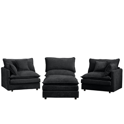 Canapé modulable en L 3 places en chenille moderne avec pouf amovible pour salon