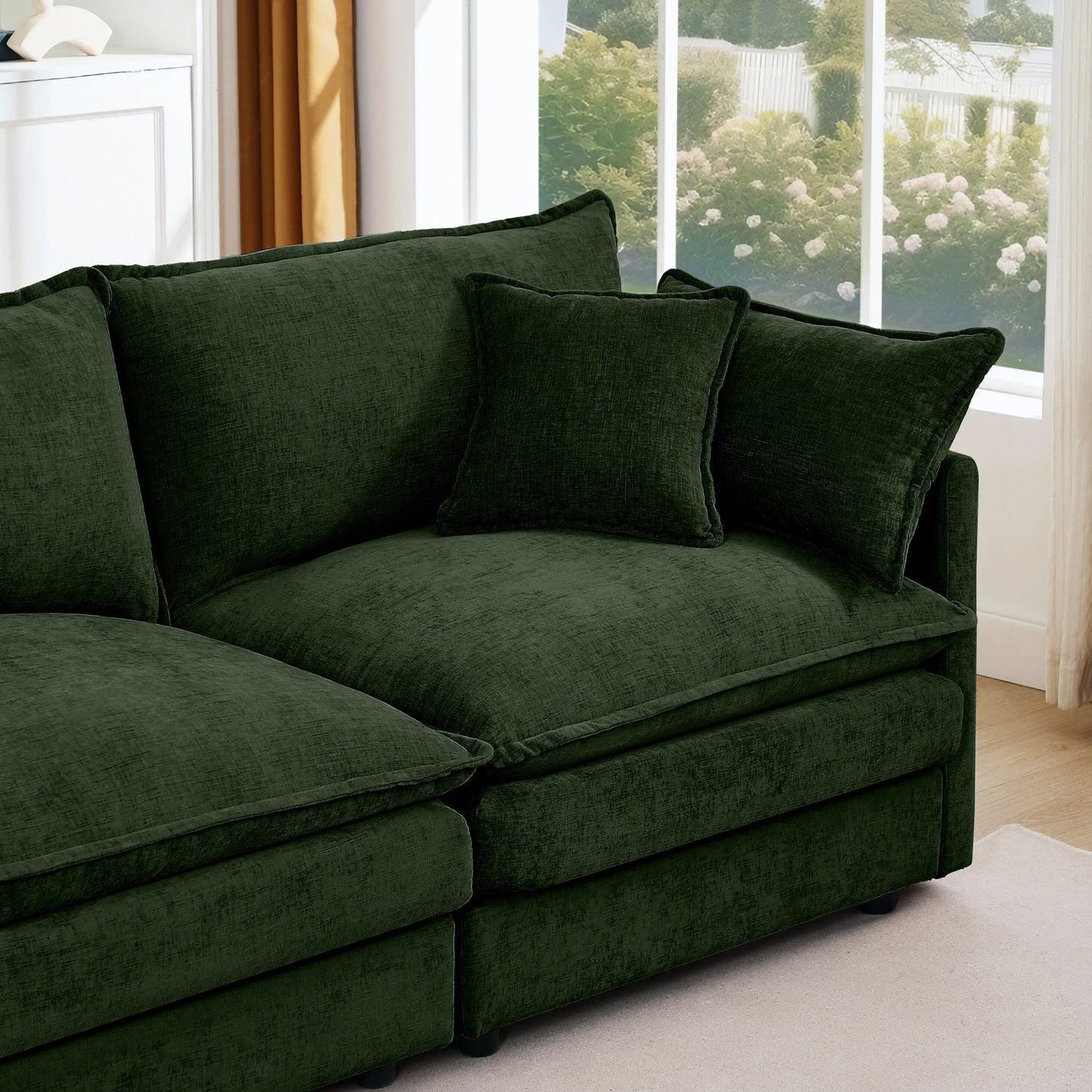 Canapé modulable en L 3 places en chenille moderne avec pouf amovible pour salon