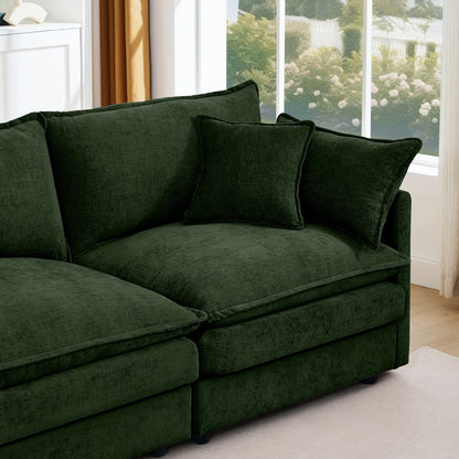 Canapé modulable en L 3 places en chenille moderne avec pouf amovible pour salon