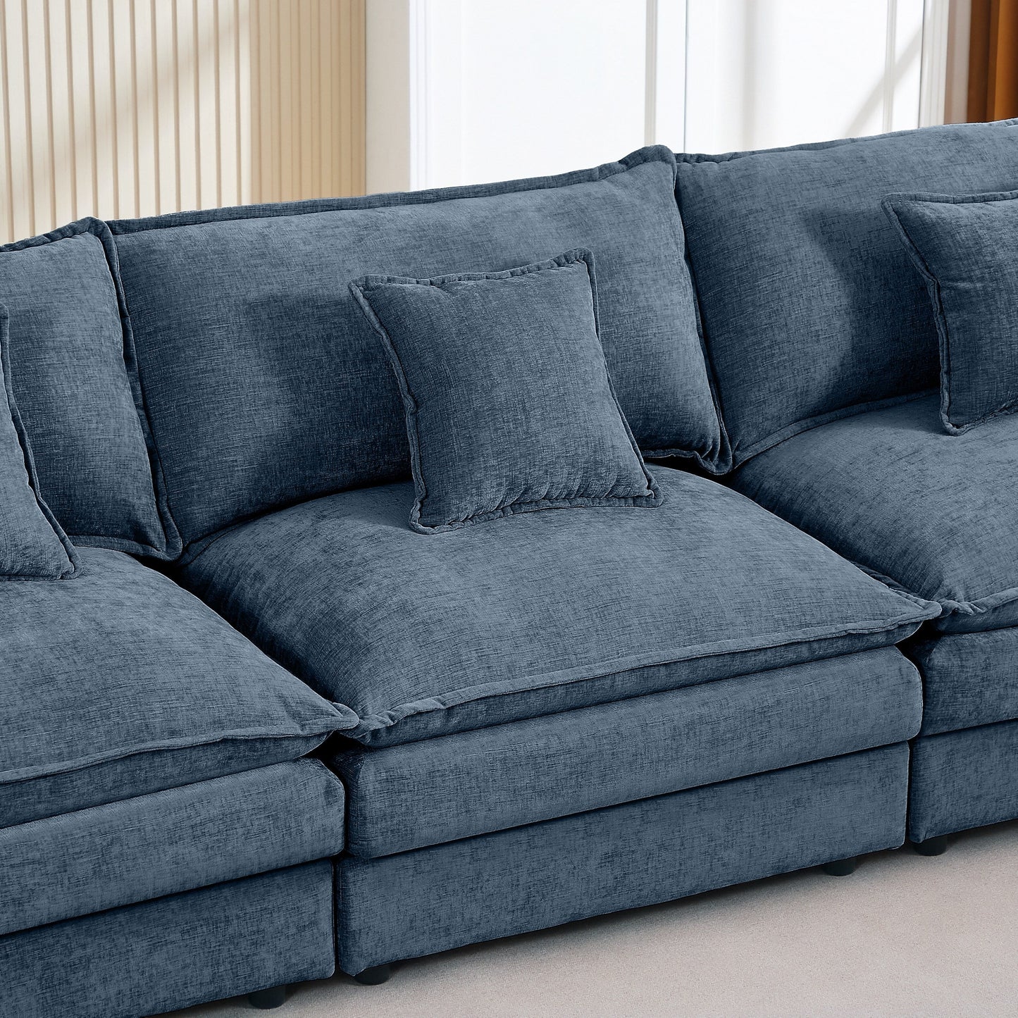Canapé modulable en L 3 places en chenille moderne avec pouf amovible pour salon