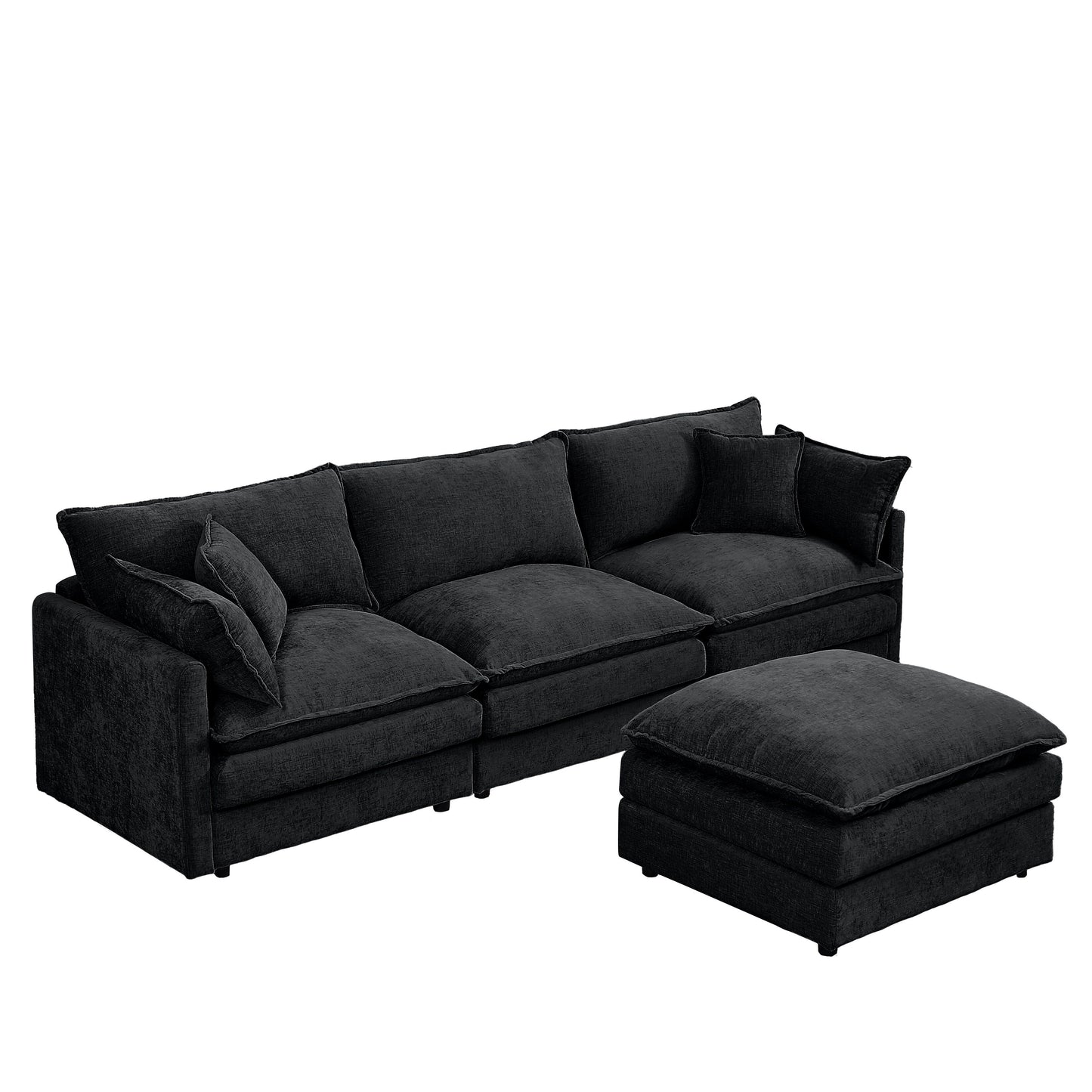 Canapé modulable en L 3 places en chenille moderne avec pouf amovible pour salon