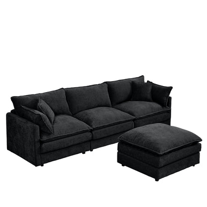 Canapé modulable en L 3 places en chenille moderne avec pouf amovible pour salon