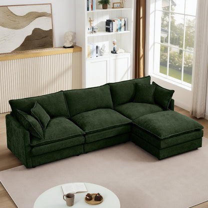 Canapé modulable en L 3 places en chenille moderne avec pouf amovible pour salon