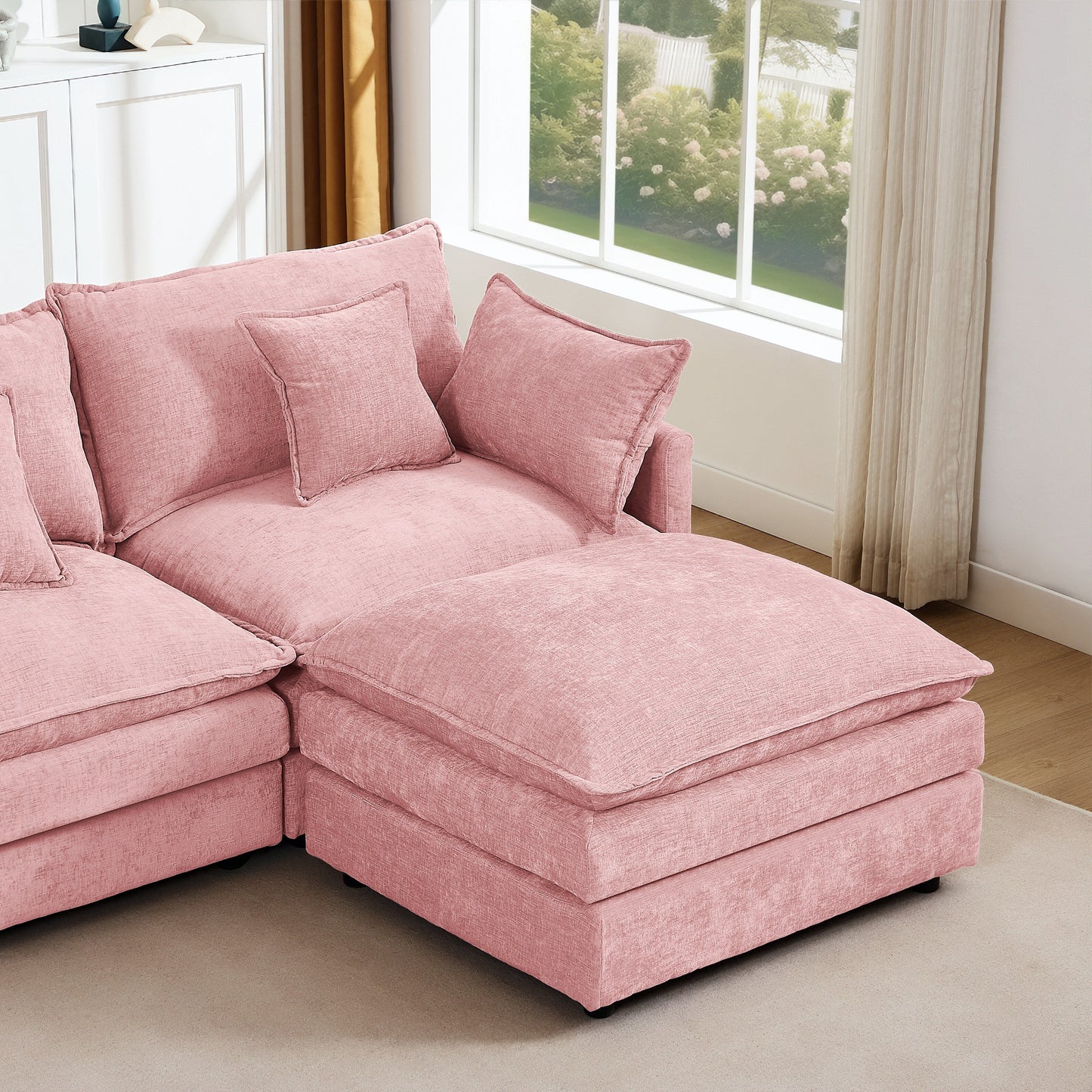 Canapé modulable en L 3 places en chenille moderne avec pouf amovible pour salon