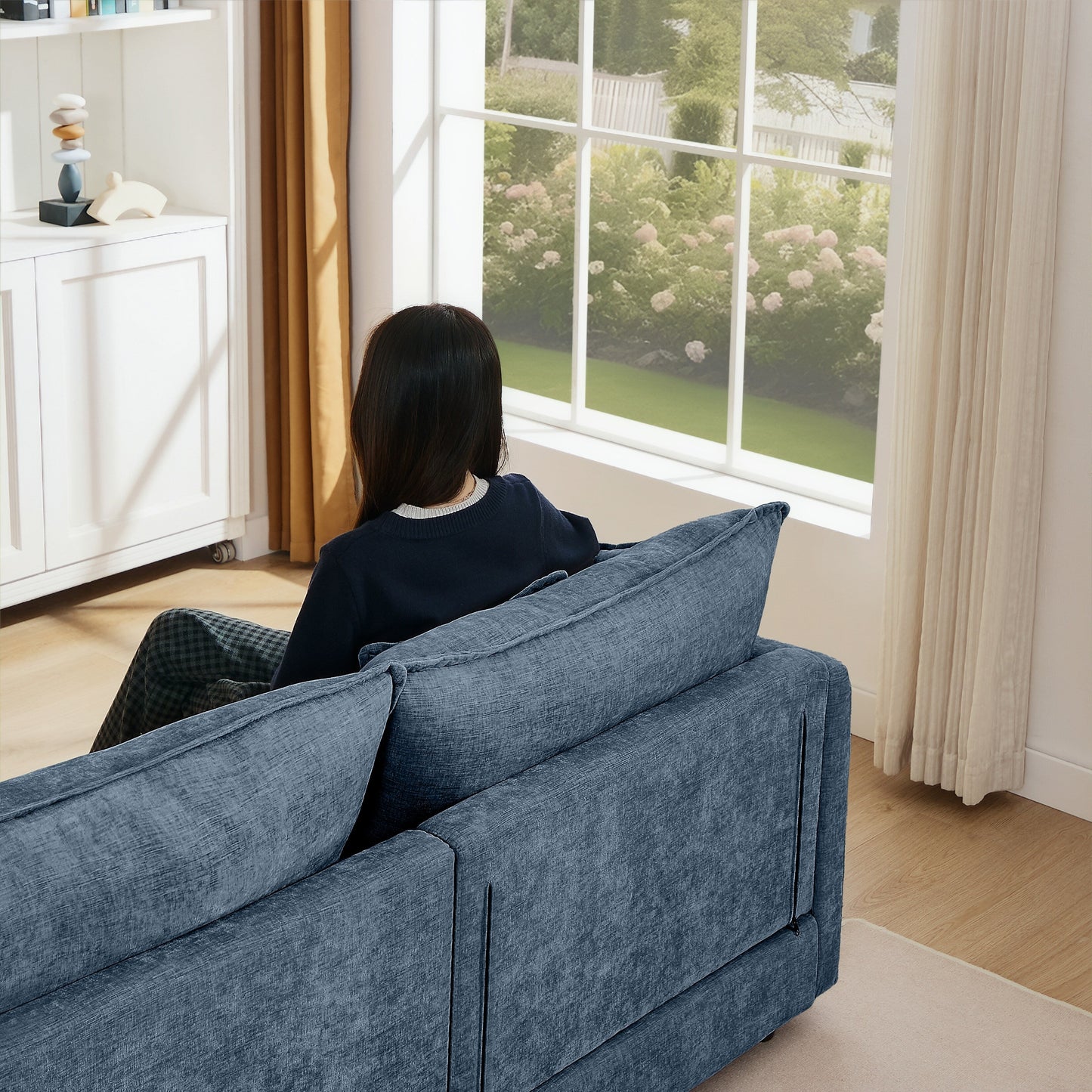 Canapé modulable en L 3 places en chenille moderne avec pouf amovible pour salon