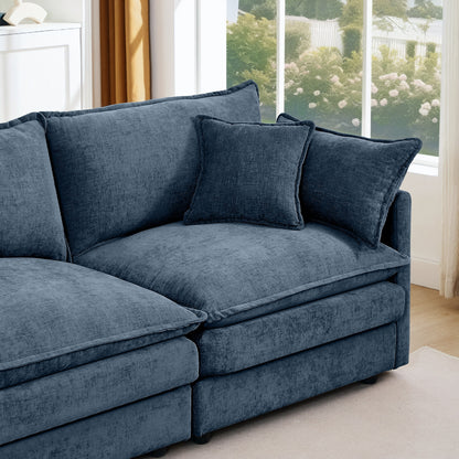 Canapé modulable en L 3 places en chenille moderne avec pouf amovible pour salon