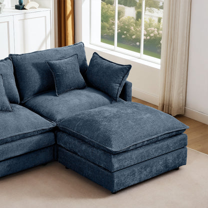 Canapé modulable en L 3 places en chenille moderne avec pouf amovible pour salon